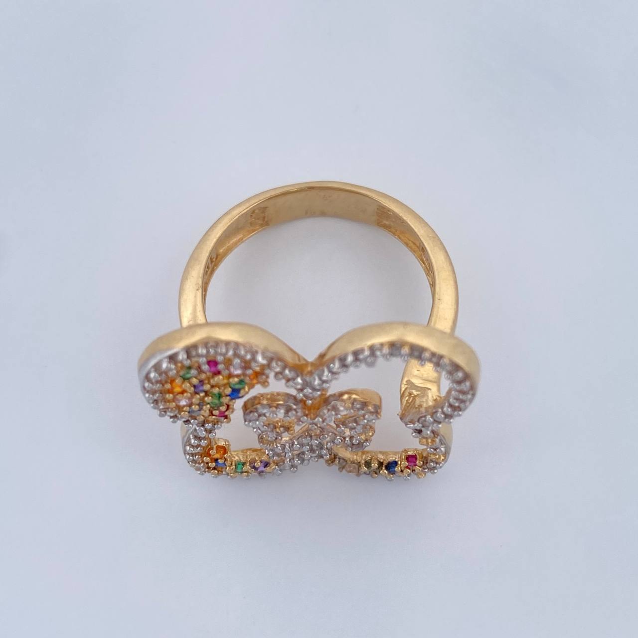 Anillo Mariposa En Relieve 5.1gr / T6 1/2 / Dos Oros Amarillo Blanco 18K &