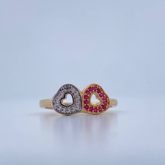 Anillo Pareja Corazones 2.35gr / T7 1/4 / Dos Oros Amarillo Blanco 18K &