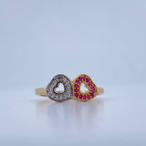 Anillo Pareja Corazones 2.35gr / T7 1/4 / Dos Oros Amarillo Blanco 18K &
