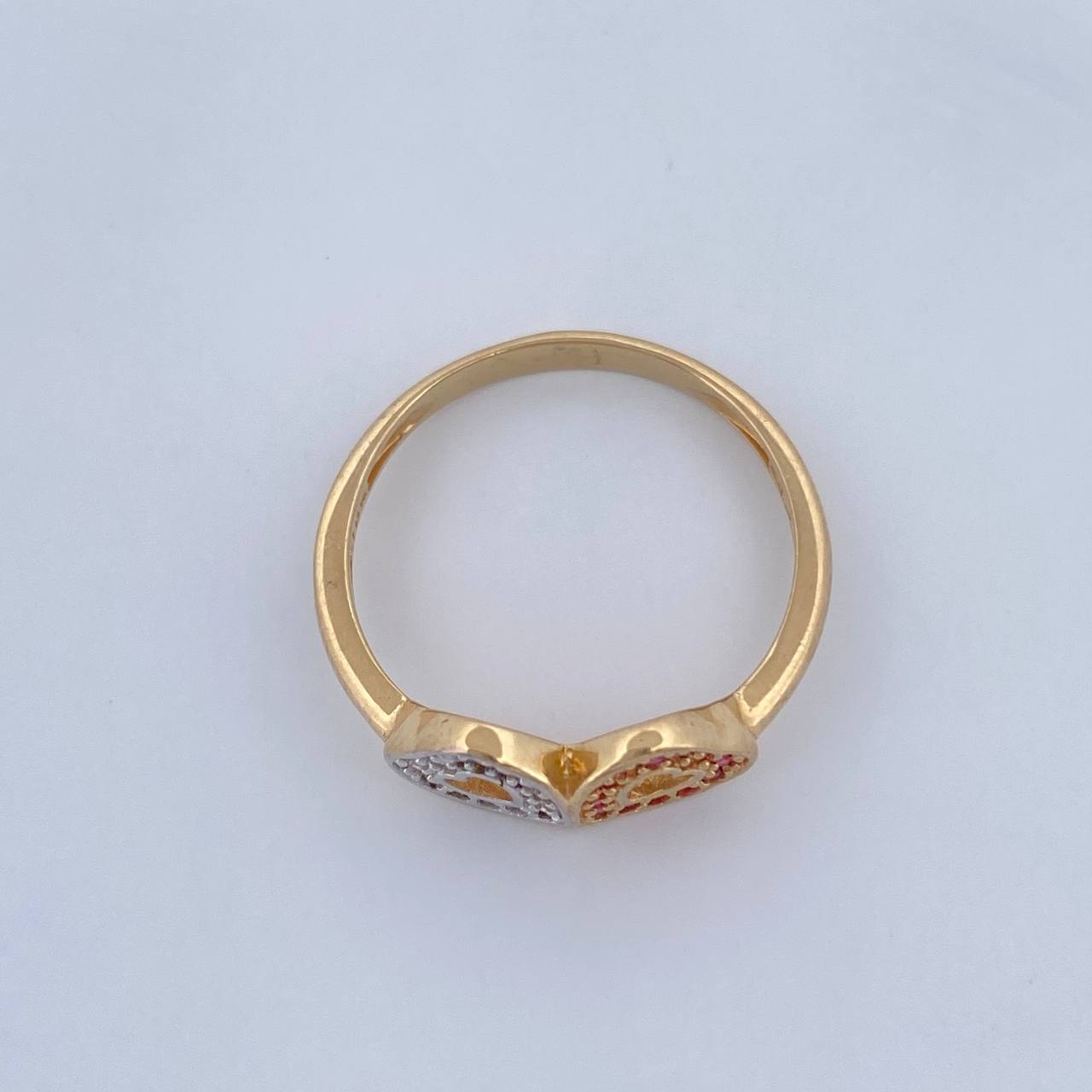 Anillo Pareja Corazones 2.35gr / T7 1/4 / Dos Oros Amarillo Blanco 18K &