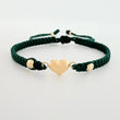 Pulsera Tejida Verde Corazón Bolas Diamantadas Oro Amarillo 18K