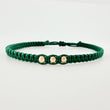 Pulsera Tejida Verde Bolas Lisas Oro Amarillo 18K