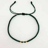 Pulsera Tejida Verde Bolas Lisas Oro Amarillo 18K