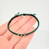 Pulsera Tejida Verde Bolas Lisas Oro Amarillo 18K