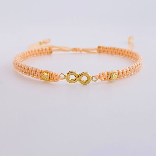 Pulsera Tejida Rosa Infinito Bolas Diamantadas Oro Amarillo 18K
