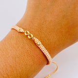 Pulsera Tejida Rosa Infinito Bolas Diamantadas Oro Amarillo 18K