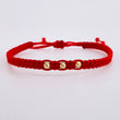 Pulsera Tejida Roja Bolas Lisas Oro Amarillo 18K