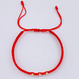 Pulsera Tejida Roja Bolas Lisas Oro Amarillo 18K