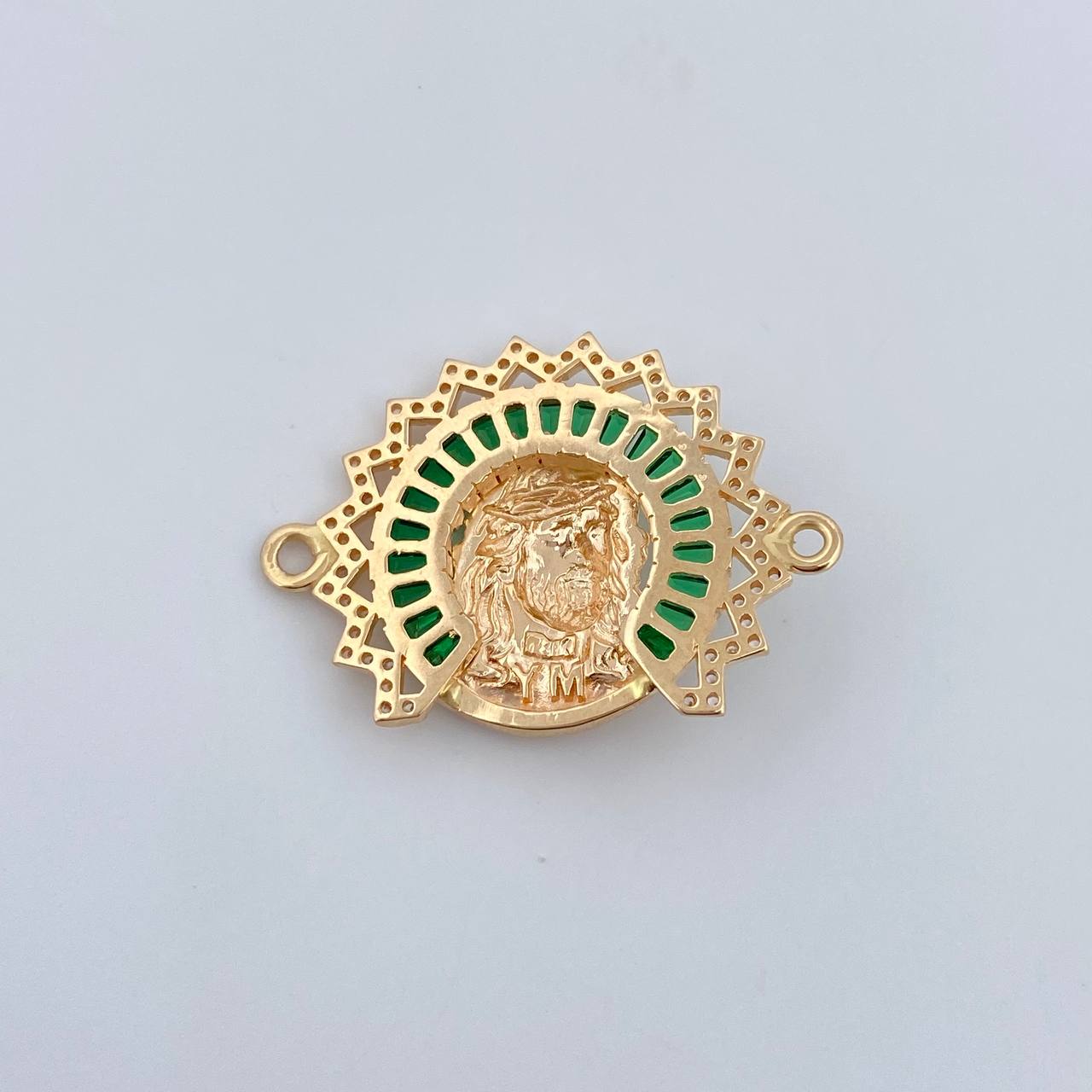 Herraje Rostro Jesus Aureola 6.55gr / 2.3cm / Circones Blancos Verdes Dos Oros Amarillo Blanco 18K &