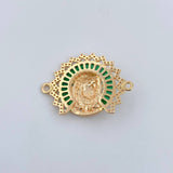 Herraje Rostro Jesus Aureola 6.55gr / 2.3cm / Circones Blancos Verdes Dos Oros Amarillo Blanco 18K &