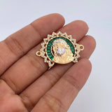 Herraje Rostro Jesus Aureola 6.55gr / 2.3cm / Circones Blancos Verdes Dos Oros Amarillo Blanco 18K &