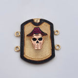 Herraje Placa Calavera 9.5gr / 3.5cm / Circones Fucsias Negro Dos Oros Negro Amarillo 18K &