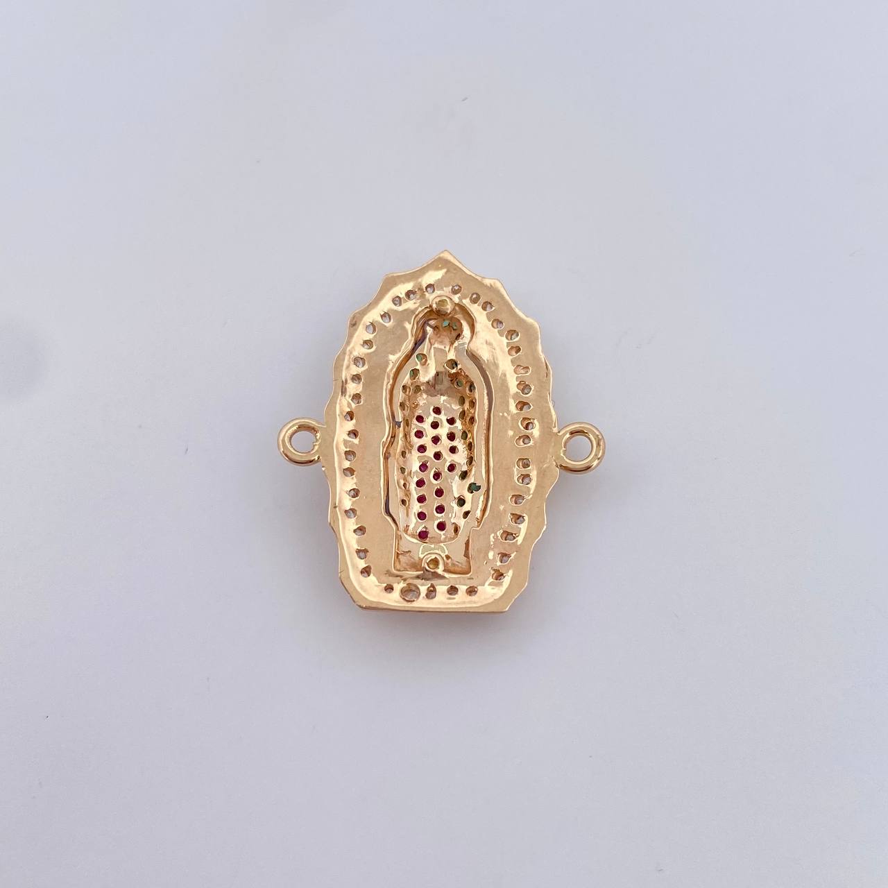 Herraje Virgen Guadalupe 4.95gr / 2.6cm / Circones Verdes Fucsias Blancos Oro Amarillo 18K &