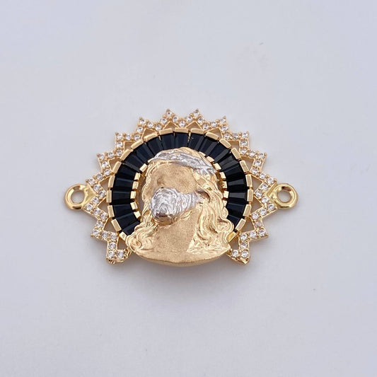 Herraje Rostro Jesus Aureola 6.45gr / 2.3cm / Circones Blancos Negros Dos Oros Amarillo Blanco 18K &
