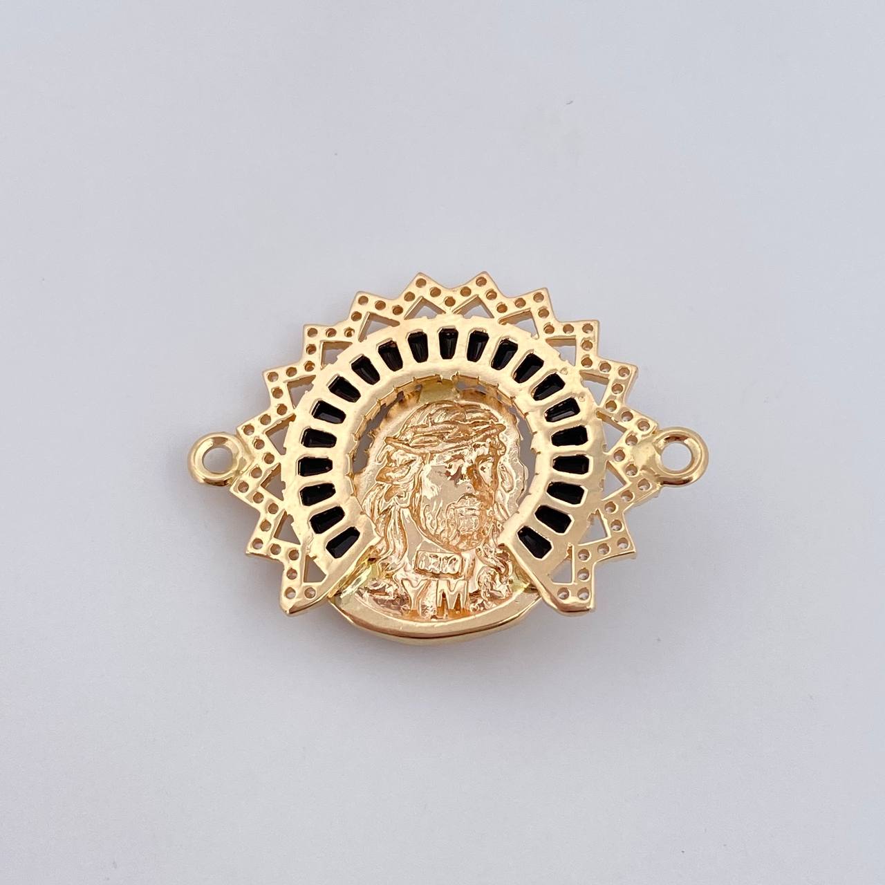 Herraje Rostro Jesus Aureola 6.45gr / 2.3cm / Circones Blancos Negros Dos Oros Amarillo Blanco 18K &