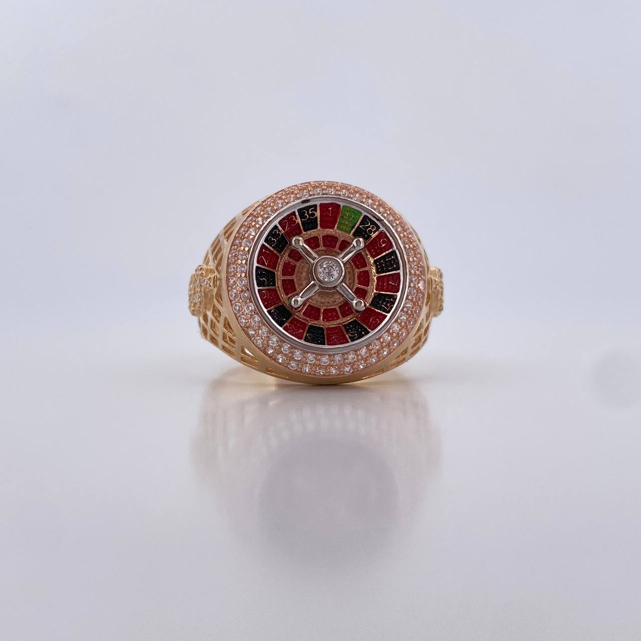 Anillo Ruleta 9.95gr / T9 1/2 / Circones Blancos Tres Oros 18K &