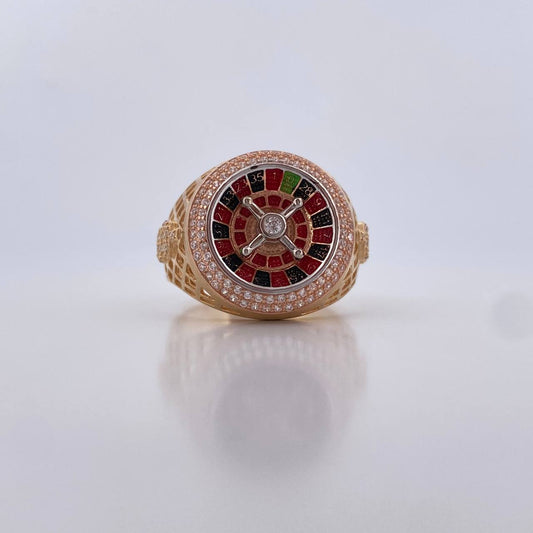 Anillo Ruleta 9.95gr / T9 1/2 / Circones Blancos Tres Oros 18K &