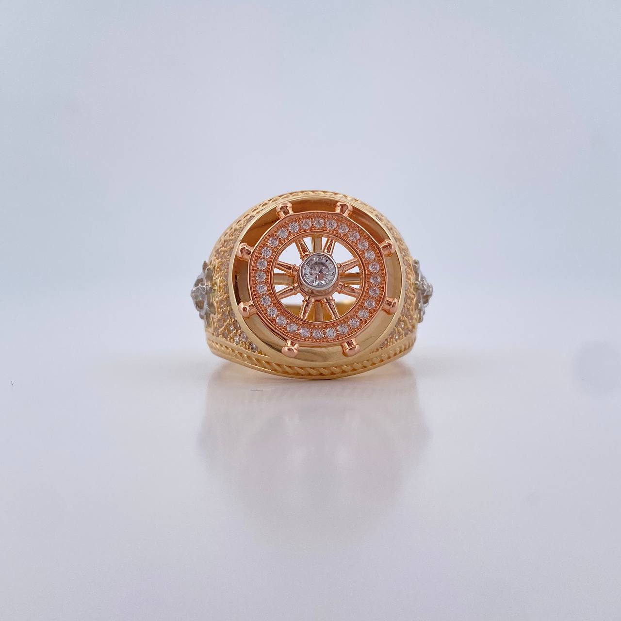 Anillo Timon 11.1gr / T10 1/2 / Circones Blancos Tres Oros 18K &