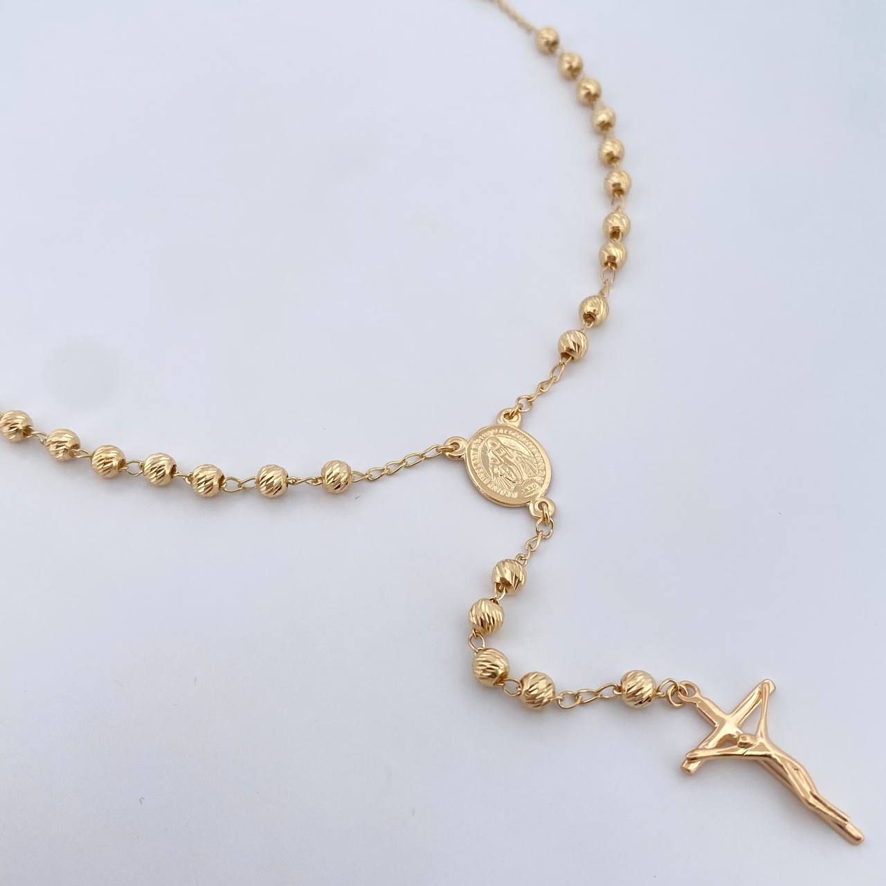Rosario Virgen Milagrosa 10.85gr / 56.4cm / 4mm Balin Diamantado Oro Amarillo 18K &
