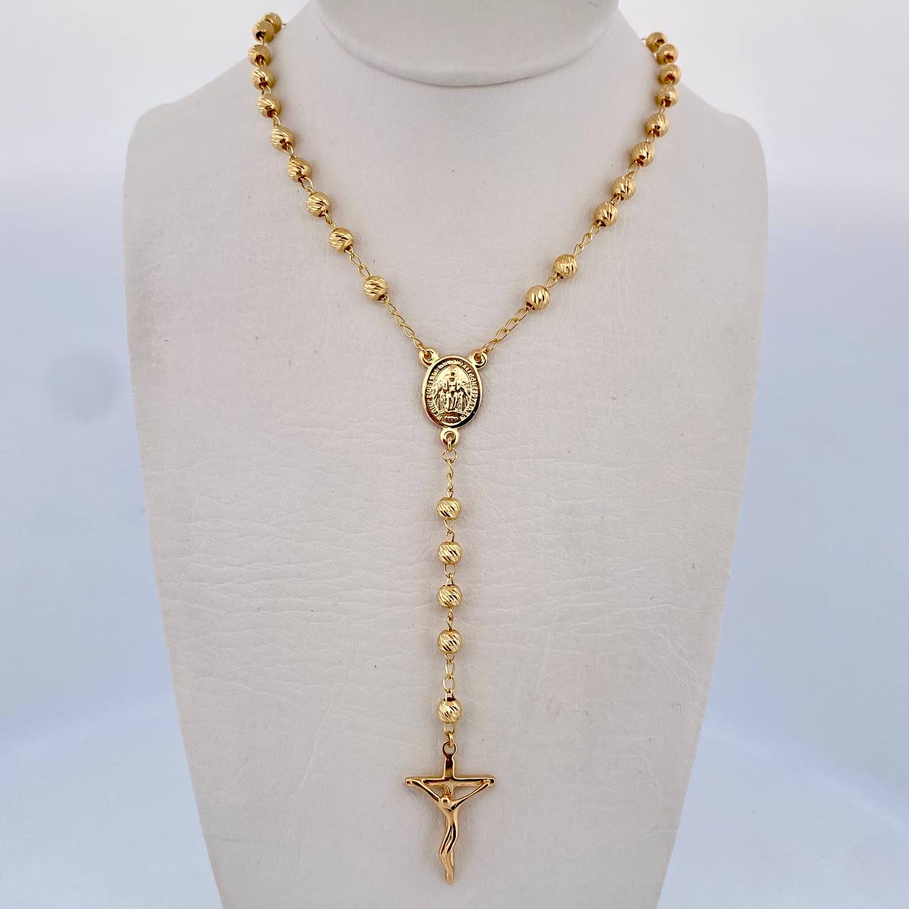 Rosario Virgen Milagrosa 10.85gr / 56.4cm / 4mm Balin Diamantado Oro Amarillo 18K &