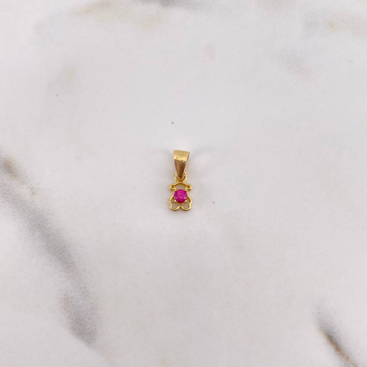 Dije Oso Ts 0.3gr / 1.1cm / Circon Fucsia Oro Amarillo 18K #