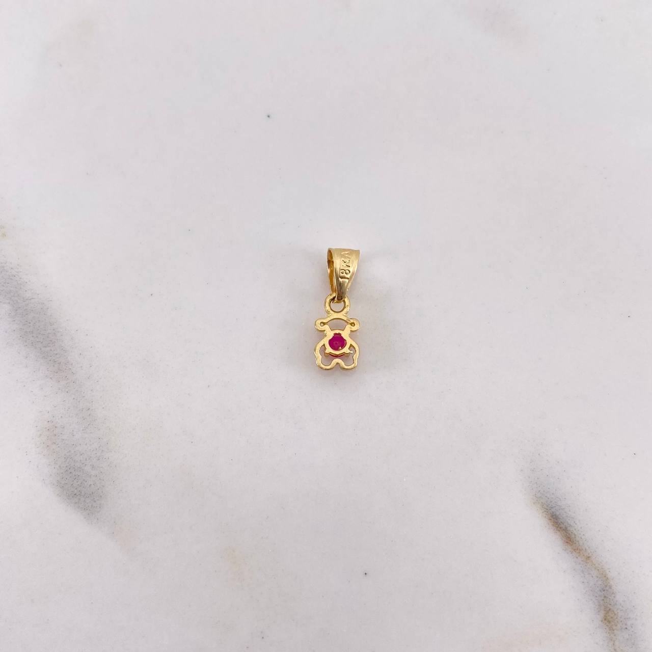 Dije Oso Ts 0.3gr / 1.1cm / Circon Fucsia Oro Amarillo 18K #