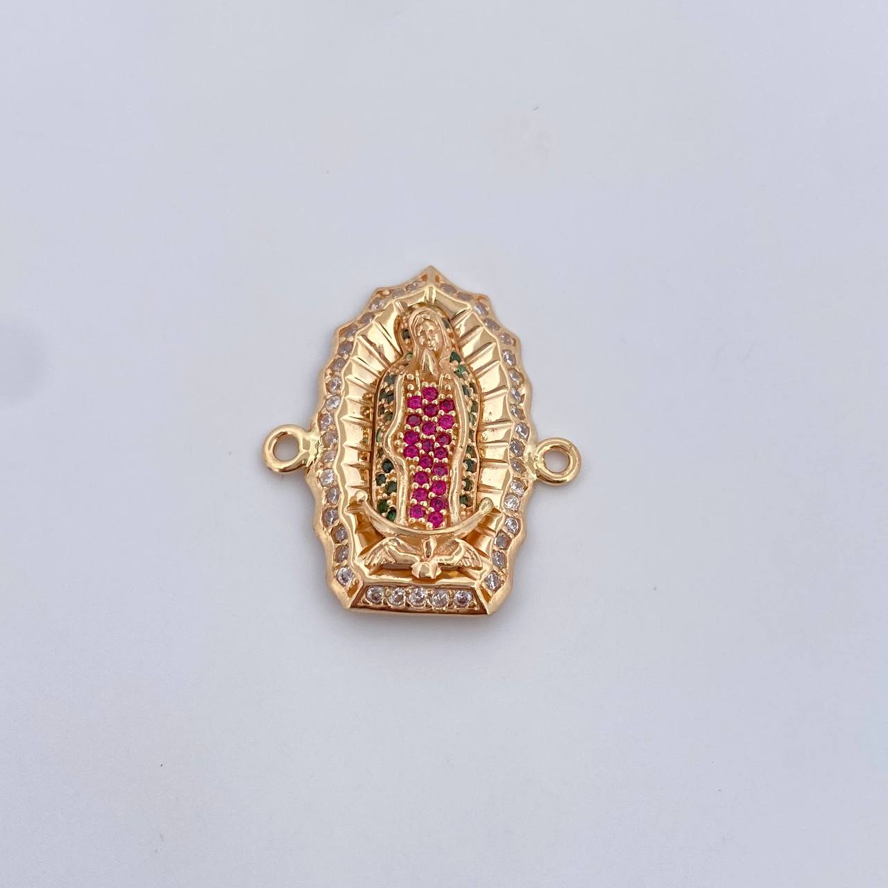Herraje Virgen Guadalupe 4.95gr / 2.6cm / Circones Verdes Fucsias Blancos Oro Amarillo 18K &