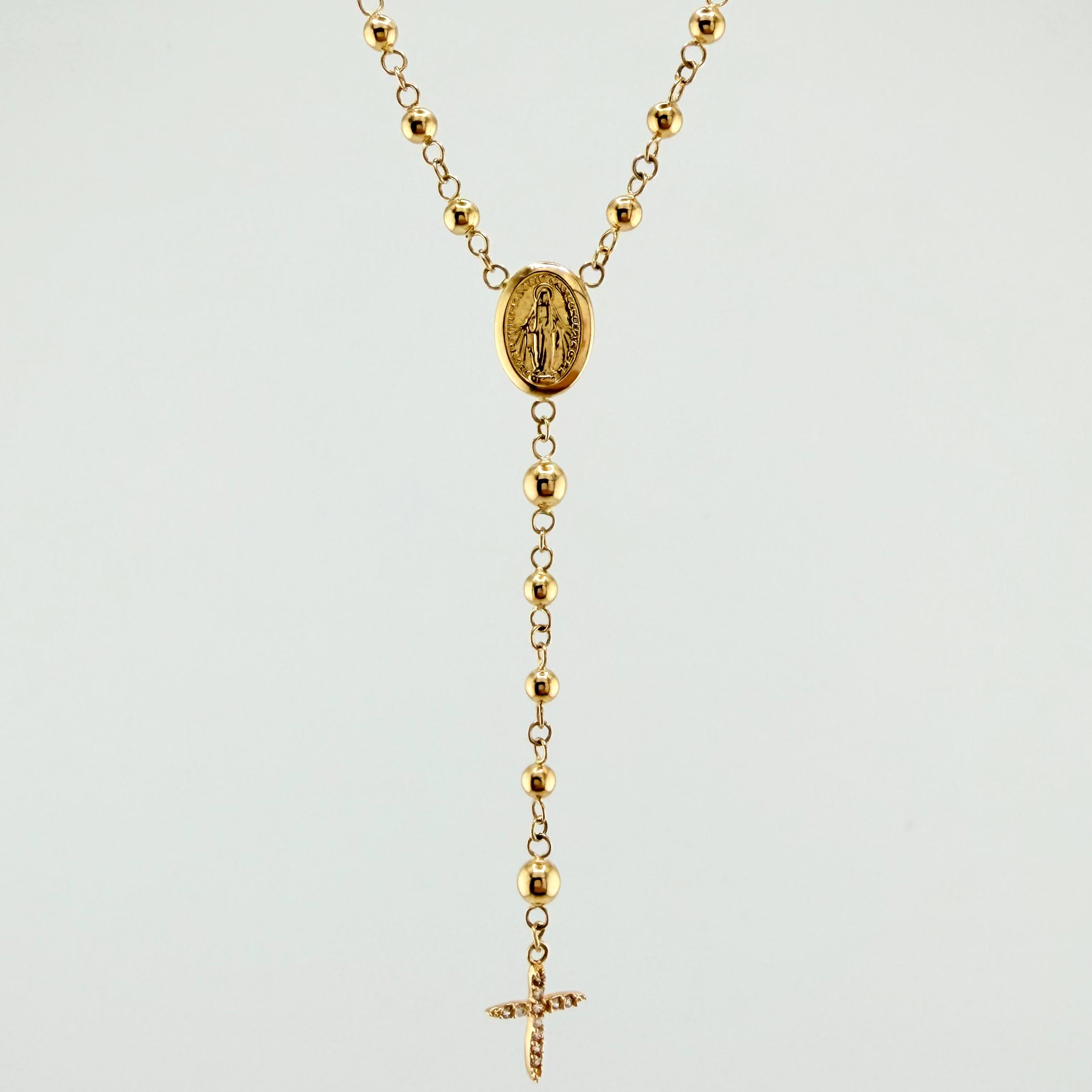 Rosario Virgen Milagrosa Cruz Tupida 5.65gr / 50cm / 3mm 4mm Oro Amarillo 18K