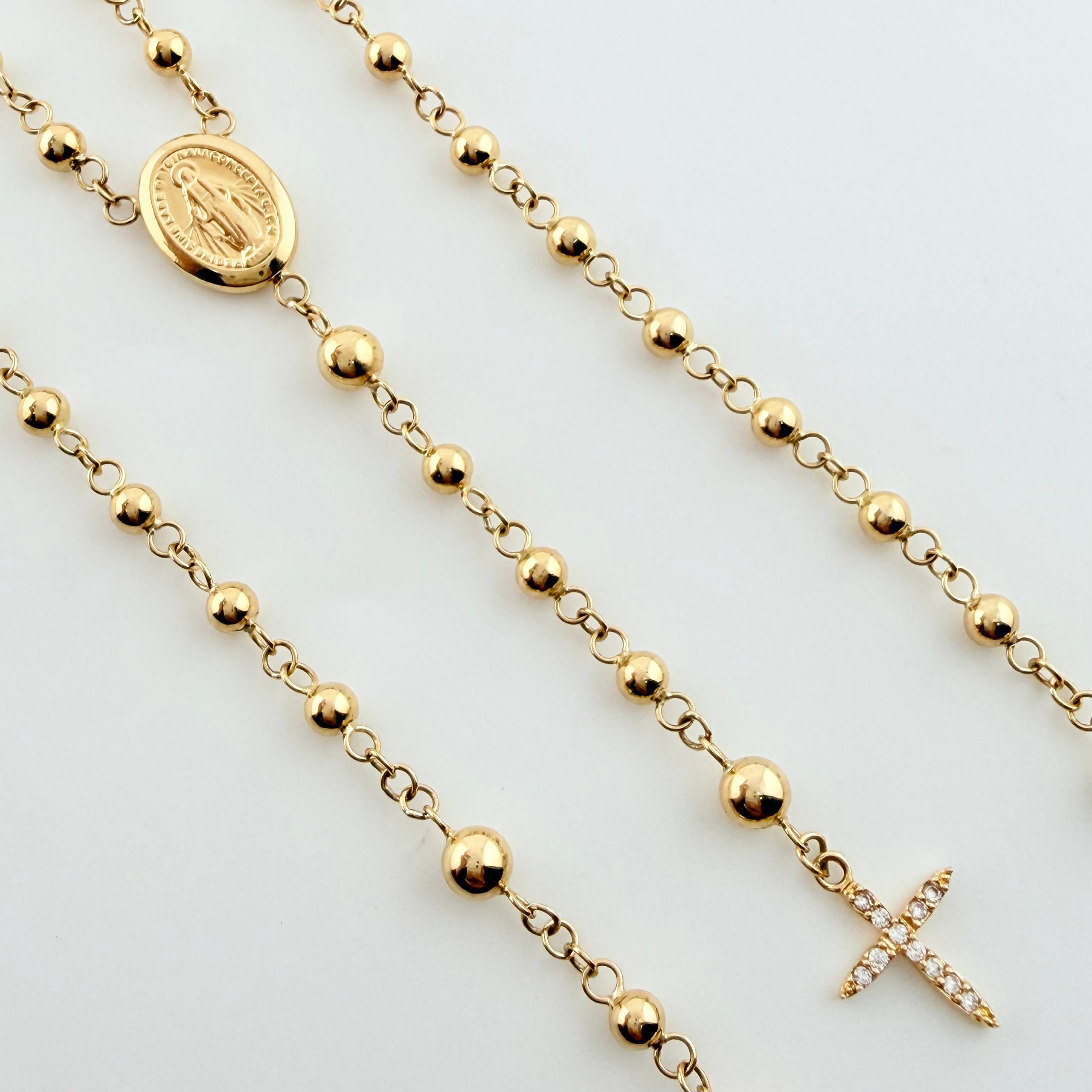 Rosario Virgen Milagrosa Cruz Tupida 5.65gr / 50cm / 3mm 4mm Oro Amarillo 18K