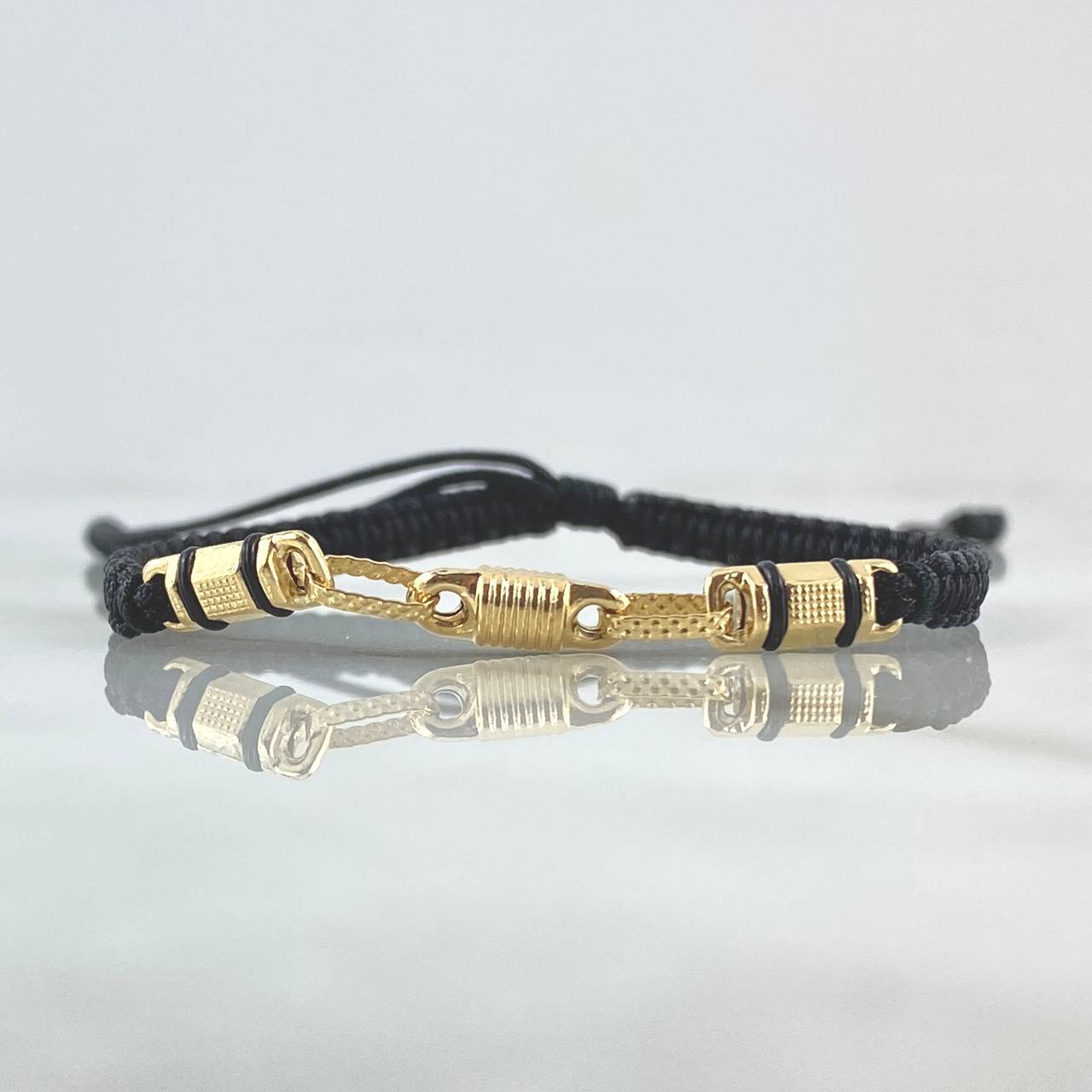 Pulsera Negra Retazo Rustico 1.3gr / Cauchos Negros Oro Amarillo 18K ©