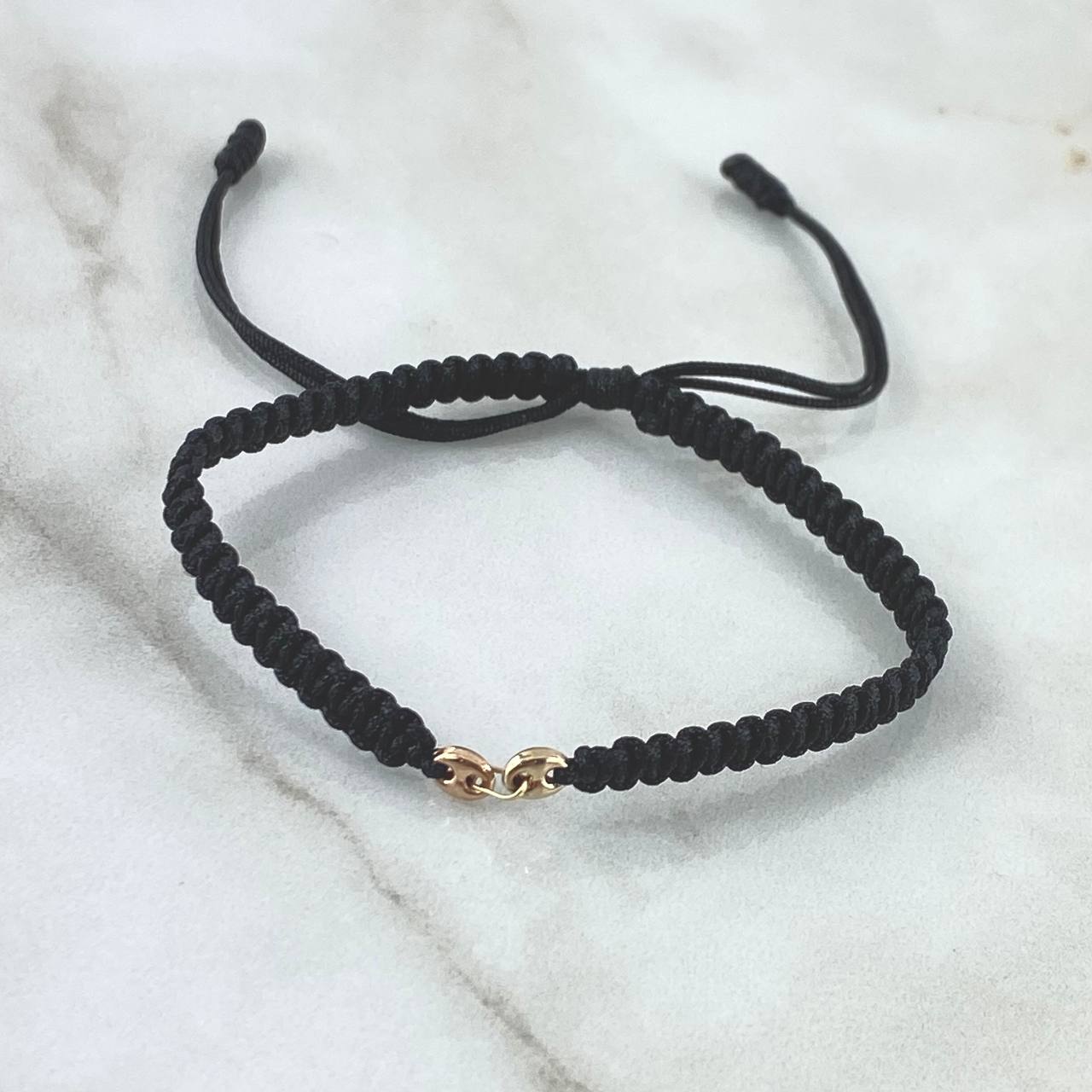 Pulsera Negra Retazo GC 0.4gr / Liso Dos Oros Amarillo Rosa 18K ©