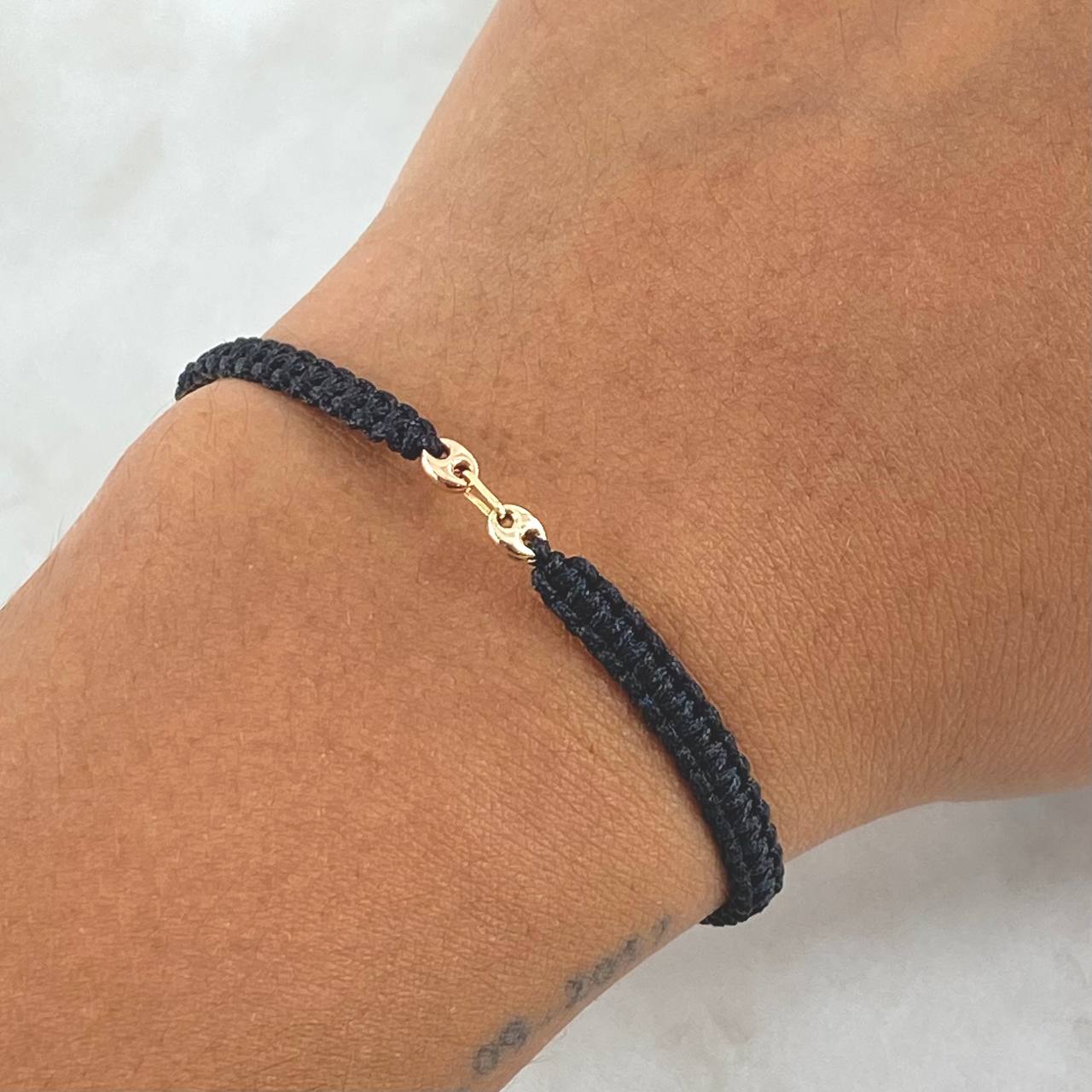 Pulsera Negra Retazo GC 0.4gr / Liso Dos Oros Amarillo Rosa 18K ©