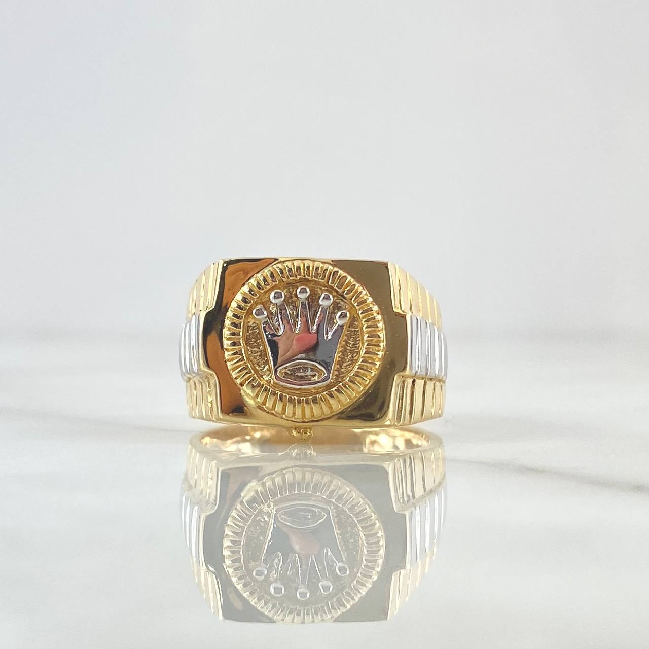Anillo Sello Corona Rx 9.15gr / T9 3/4 / Dos Oros Amarillo Blanco 18K ©