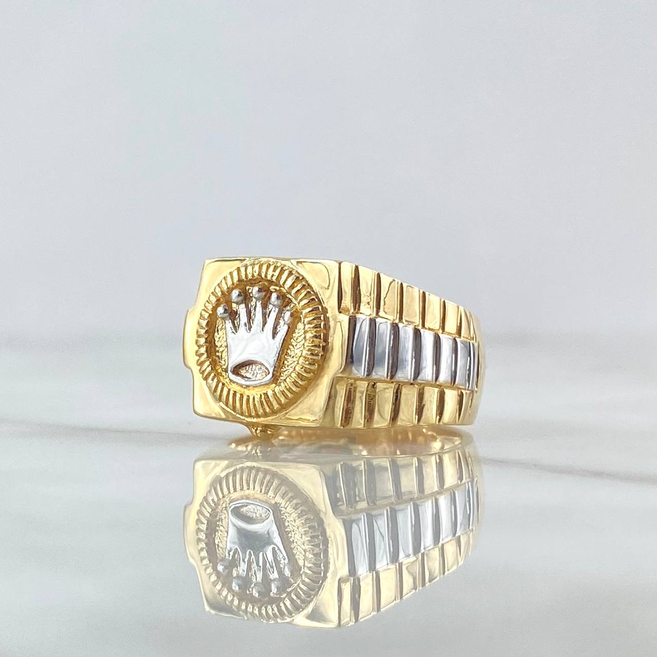 Anillo Sello Corona Rx 9.15gr / T9 3/4 / Dos Oros Amarillo Blanco 18K ©