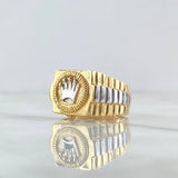 Anillo Sello Corona Rx 9.15gr / T9 3/4 / Dos Oros Amarillo Blanco 18K ©