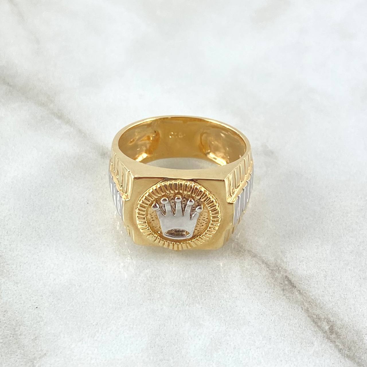 Anillo Sello Corona Rx 9.15gr / T9 3/4 / Dos Oros Amarillo Blanco 18K ©