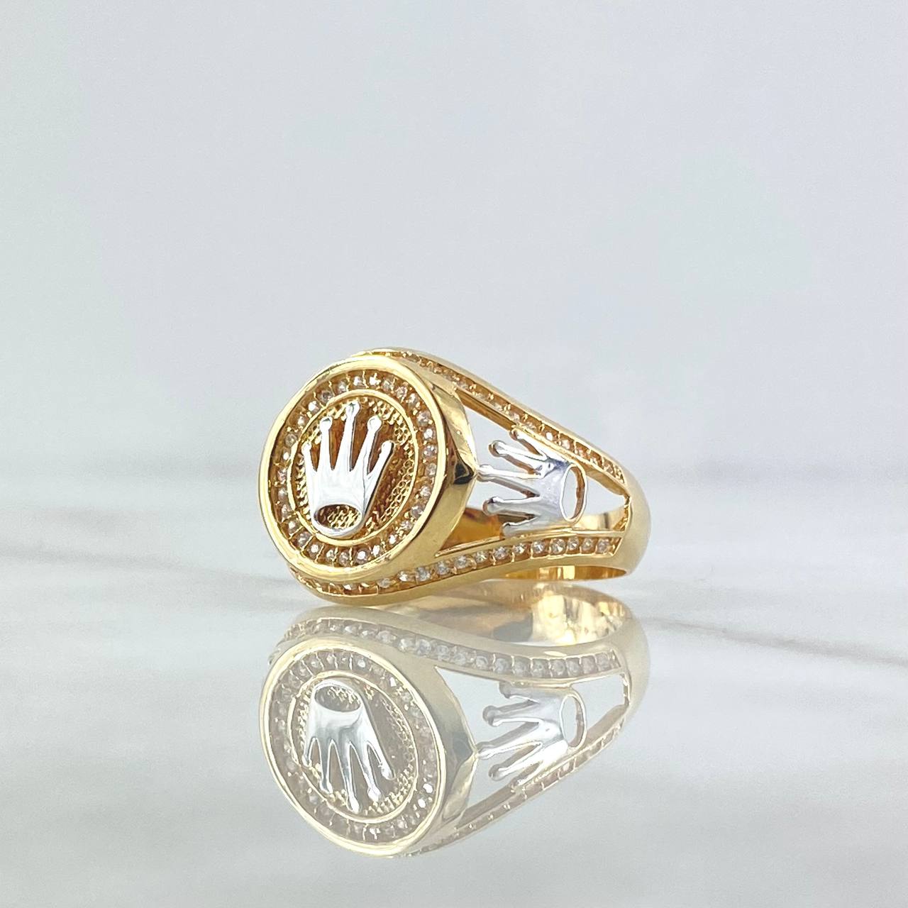 Anillo Sello Corona Rx 6.4gr / T10 / Circones Blancos Dos Oros Amarillo Blanco 18K ©