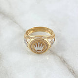 Anillo Sello Corona Rx 6.4gr / T10 / Circones Blancos Dos Oros Amarillo Blanco 18K ©