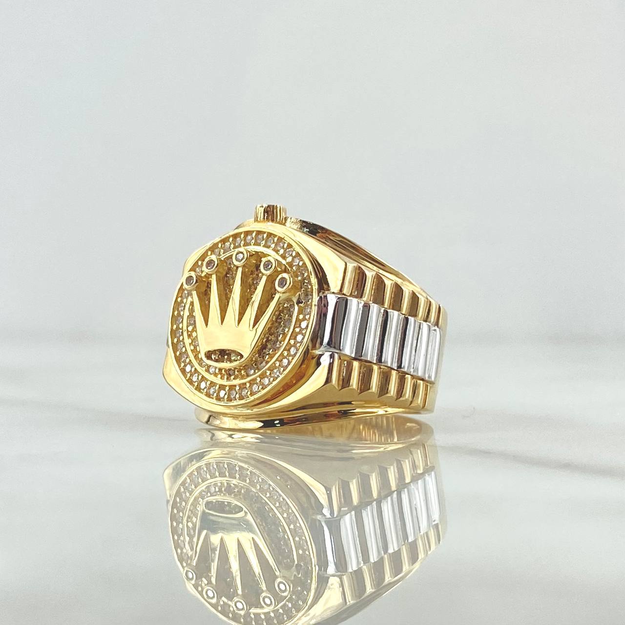 Anillo Sello Corona Rx 11.8gr / T10 / Circones Blancos Dos Oros Amarillo Blanco 18K ©
