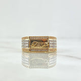Anillo Sello Dios 8gr / T10 / Circones Blancos Dos Oros Amarillo Blanco 18K ©