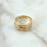 Anillo Sello Dios 8gr / T10 / Circones Blancos Dos Oros Amarillo Blanco 18K ©