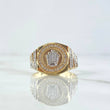 Anillo Sello Corona Rx 6.45gr / T9 1/4 / Circones Blancos Dos Oros Amarillo Blanco 18K ©