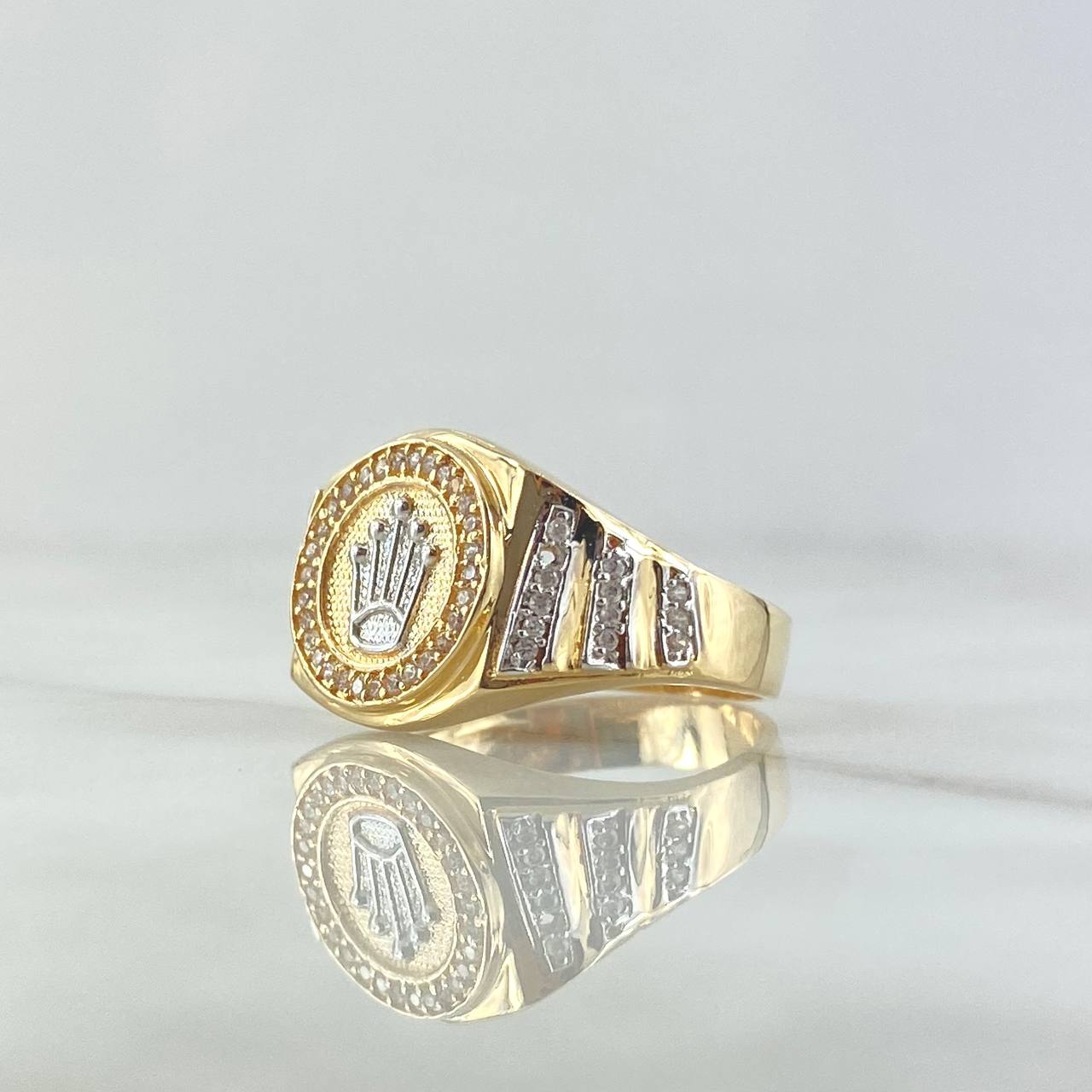Anillo Sello Corona Rx 6.45gr / T9 1/4 / Circones Blancos Dos Oros Amarillo Blanco 18K ©