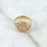 Anillo Sello Corona Rx 6.45gr / T9 1/4 / Circones Blancos Dos Oros Amarillo Blanco 18K ©