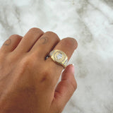 Anillo Sello Corona Rx 6.45gr / T9 1/4 / Circones Blancos Dos Oros Amarillo Blanco 18K ©