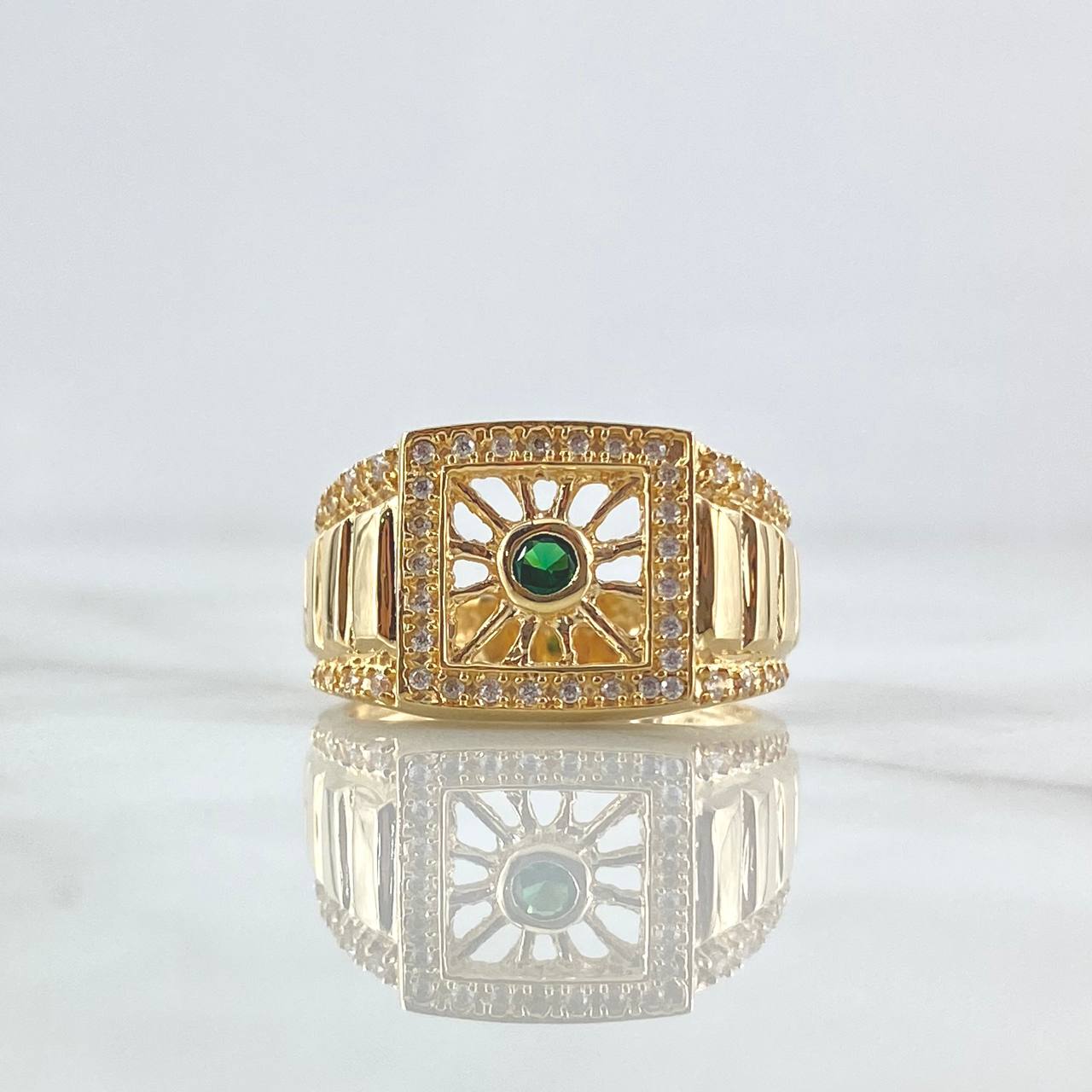 Anillo Red De Mosaico 8.4gr / T9 3/4 / Circones Blancos Y Verde Oro Amarillo 18K ©
