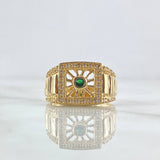 Anillo Red De Mosaico 8.4gr / T9 3/4 / Circones Blancos Y Verde Oro Amarillo 18K ©