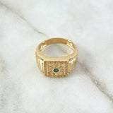 Anillo Red De Mosaico 8.4gr / T9 3/4 / Circones Blancos Y Verde Oro Amarillo 18K ©