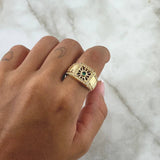 Anillo Red De Mosaico 8.4gr / T9 3/4 / Circones Blancos Y Verde Oro Amarillo 18K ©