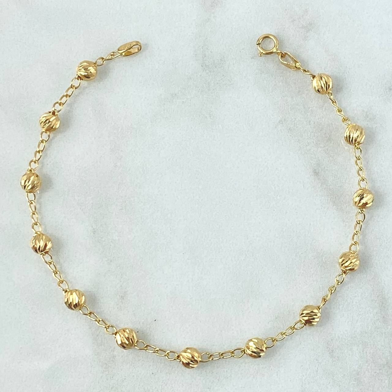 Pulso Espiga 2.5gr / 18cm / 4mm Bolas Diamantadas Oro Amarillo 18K